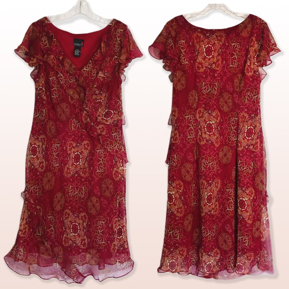Scarlett Red Floral Ruffle Dress Size 15/16